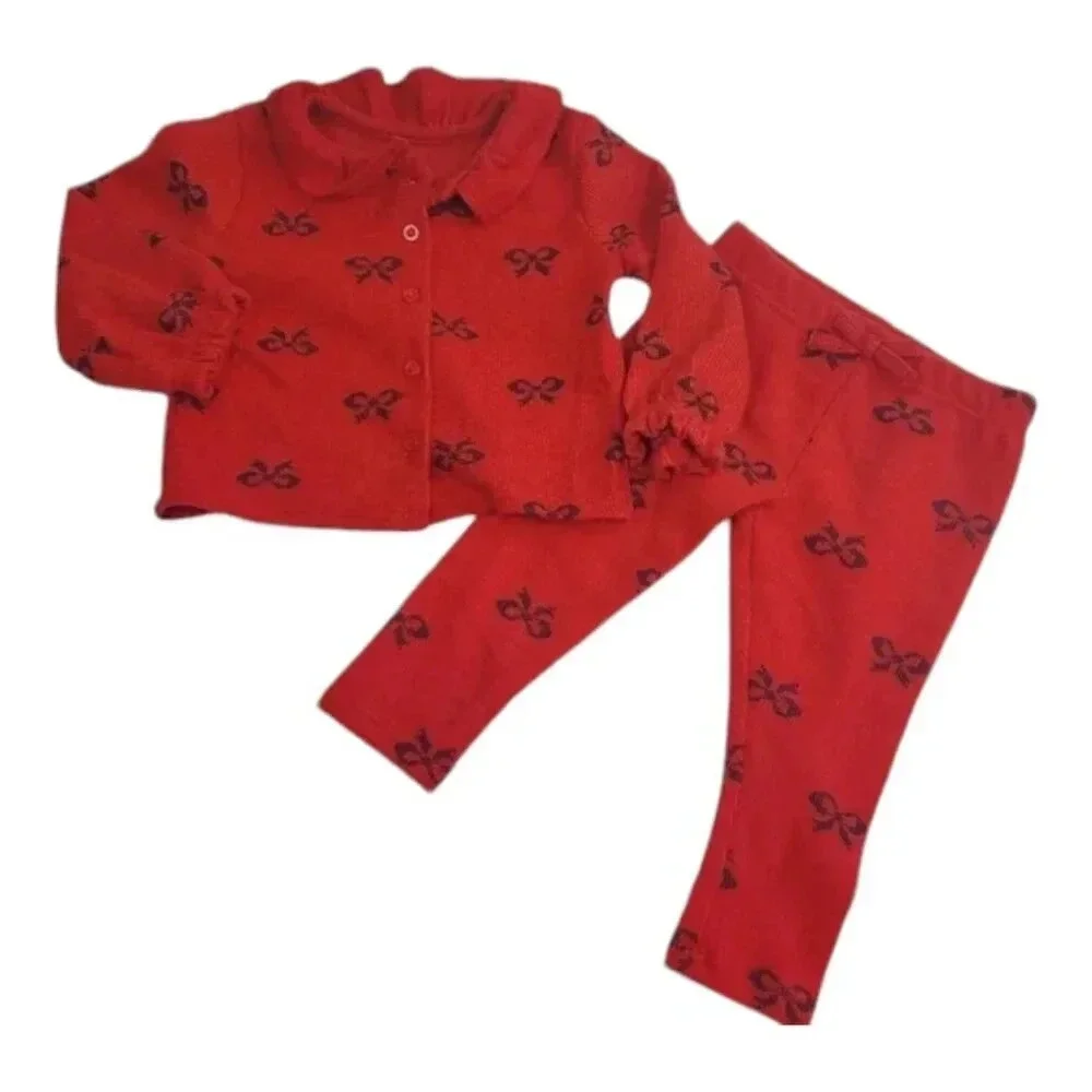 18M Red and Black Bow Cardigan Pant Set Unisex Kids Clothes Matching Holiday